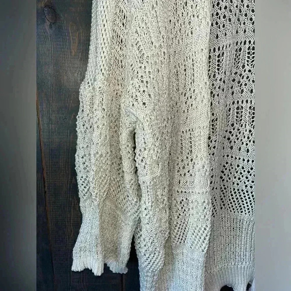 Elegant Cream Open-Front Crochet Cardigan Sweater Boho Chic One Size A15 - Picture 5 of 5